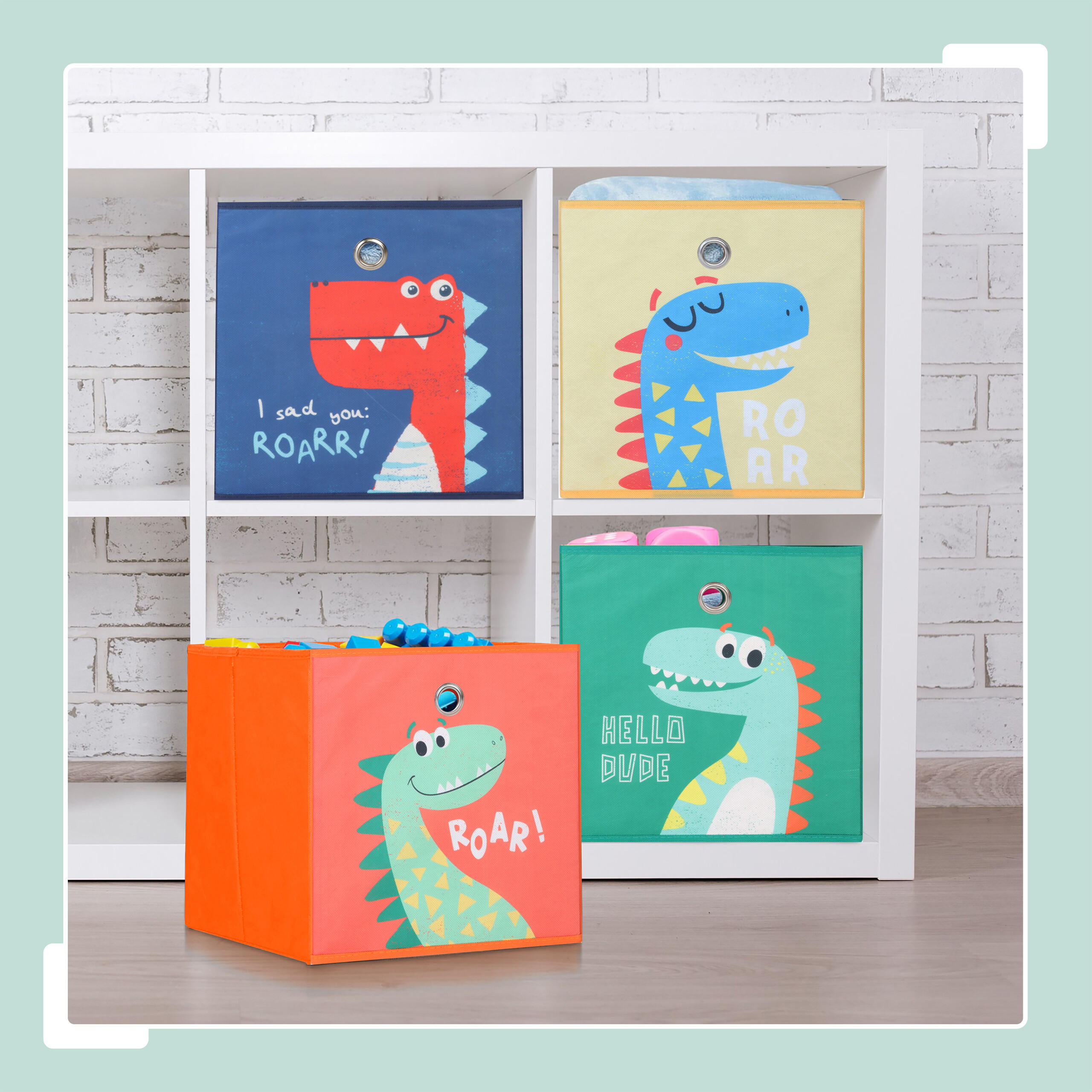 4xKINDERAUFBEWAHRUNGSBOXEN - Multicolor, Wellpappe/Textil (30/30cm) - Relaxdays