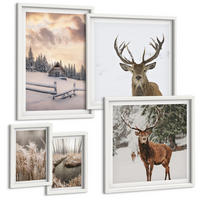 BILDER SET 5er Set - 50x50 cm & 20x30 cm & 40x60 cm Weißer Rahmen - Winterlandschaft mit Hirschen - Weiß, Kunststoff (40/60cm) - TULUP