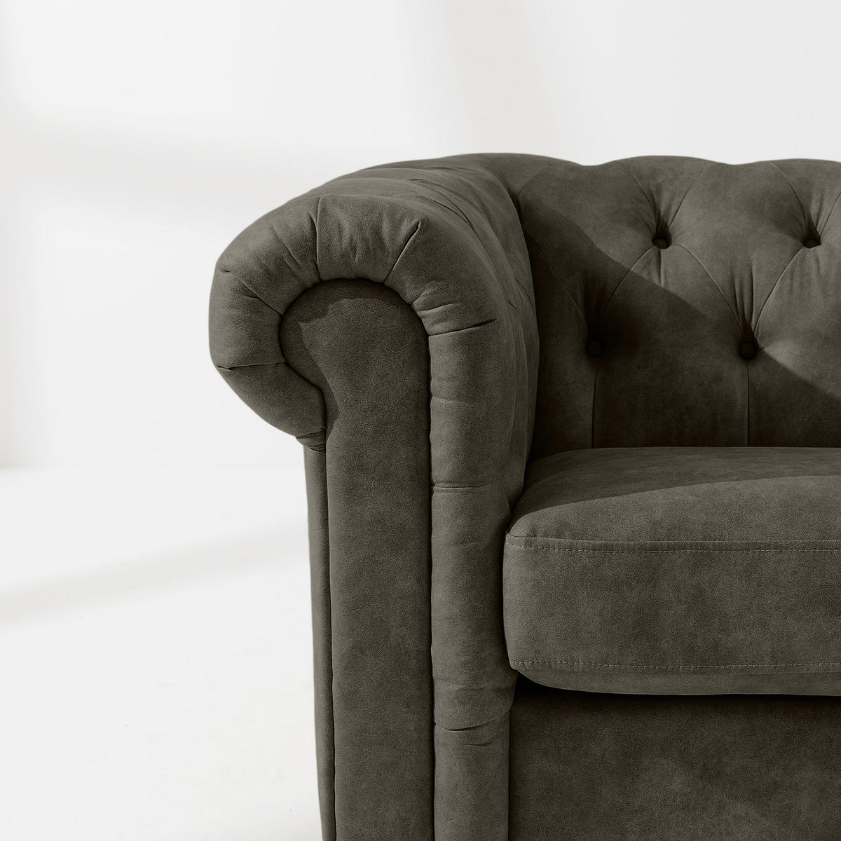 3-SITZER-SOFA GRAVO Chesterfield, Kunstleder - Wengefarben/Graphitfarben, Leder/Holz (202/72/95cm) - KONSIMO®