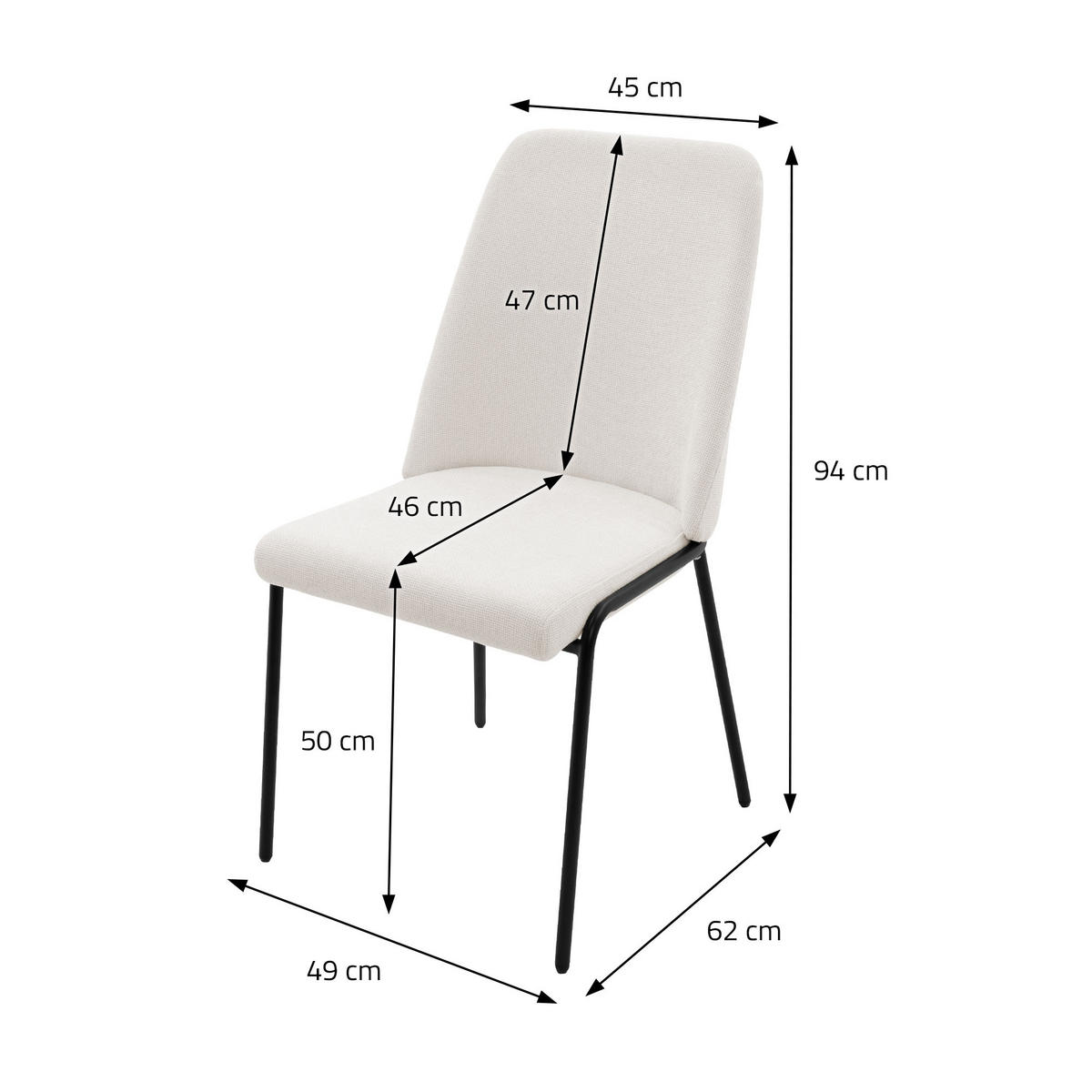 ESSZIMMERSTUHL 4er Set Beige aus Polyester - Beige/Schwarz, Textil/Metall (49/94/62cm) - ML-DESIGN