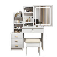 SCHMINKTISCH 85/36/130 cm weiß aus MDF mit LED-Spiegel und Hocker - Weiß, Holzwerkstoff (36/130/85cm) - OKWISH