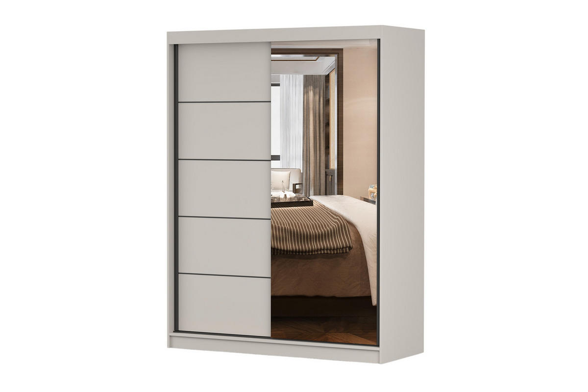 SCHWEBETÜRENSCHRANK VELMA 05 150/200 in Kaschmir mit Spiegel und LED - Kaschmir, Holzwerkstoff (150/61/200cm) - Deine Möbel 24