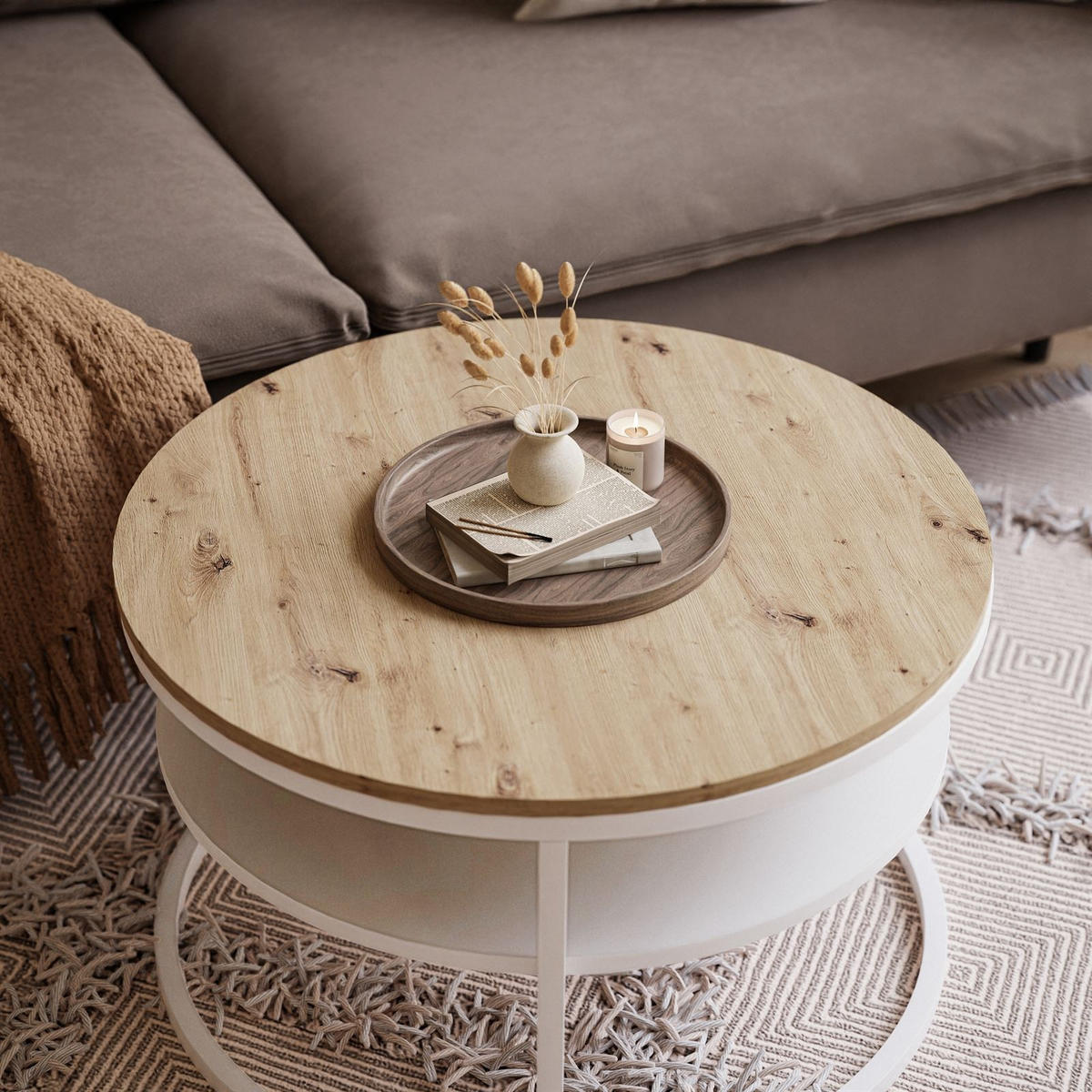 COUCHTISCH CIRI SLIM mit Regal Eichenholz Artisan - Weiß, Holzwerkstoff (60/60/42cm) - Lookway