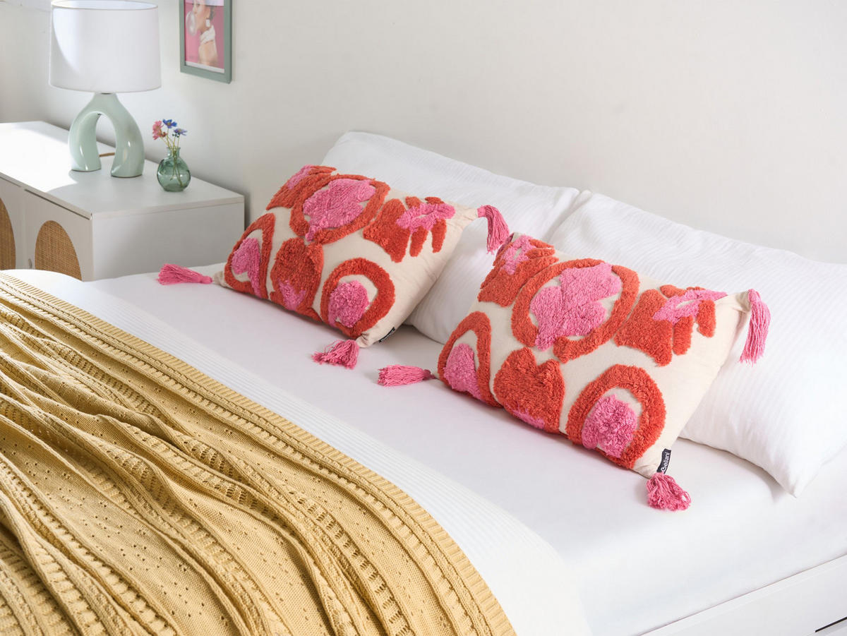 DEKOKISSEN 2er-Set Rosa 30/50 cm Fraksinus - Pink/Rot, Textil (50/30cm) - Beliani