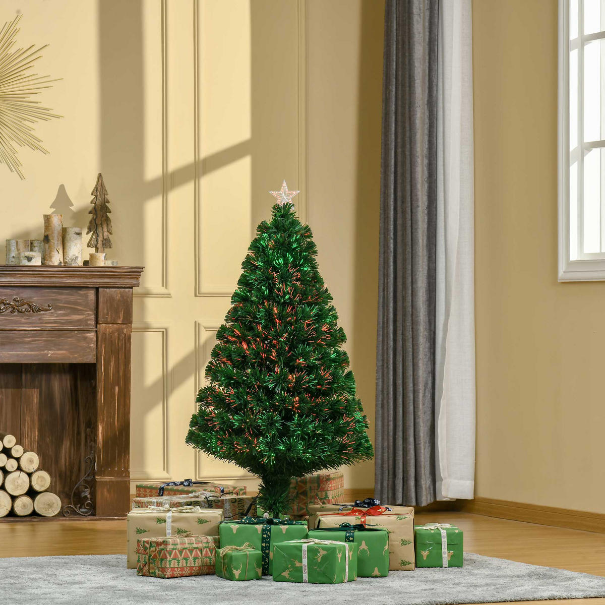WEIHNACHTSBAUM Tannenbaum Christbaum LED Lichtfaser Baum Stern 8 Modell - Grün, Metall (120cm) - HOMCOM