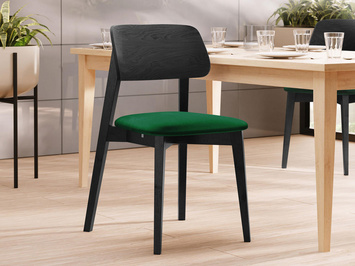 WOHNZIMMER STUHL KT63, Holzfarbe: Schwarz - Schwarz/Grün, Holz/Textil (47/80/49cm) - MIRJAN24