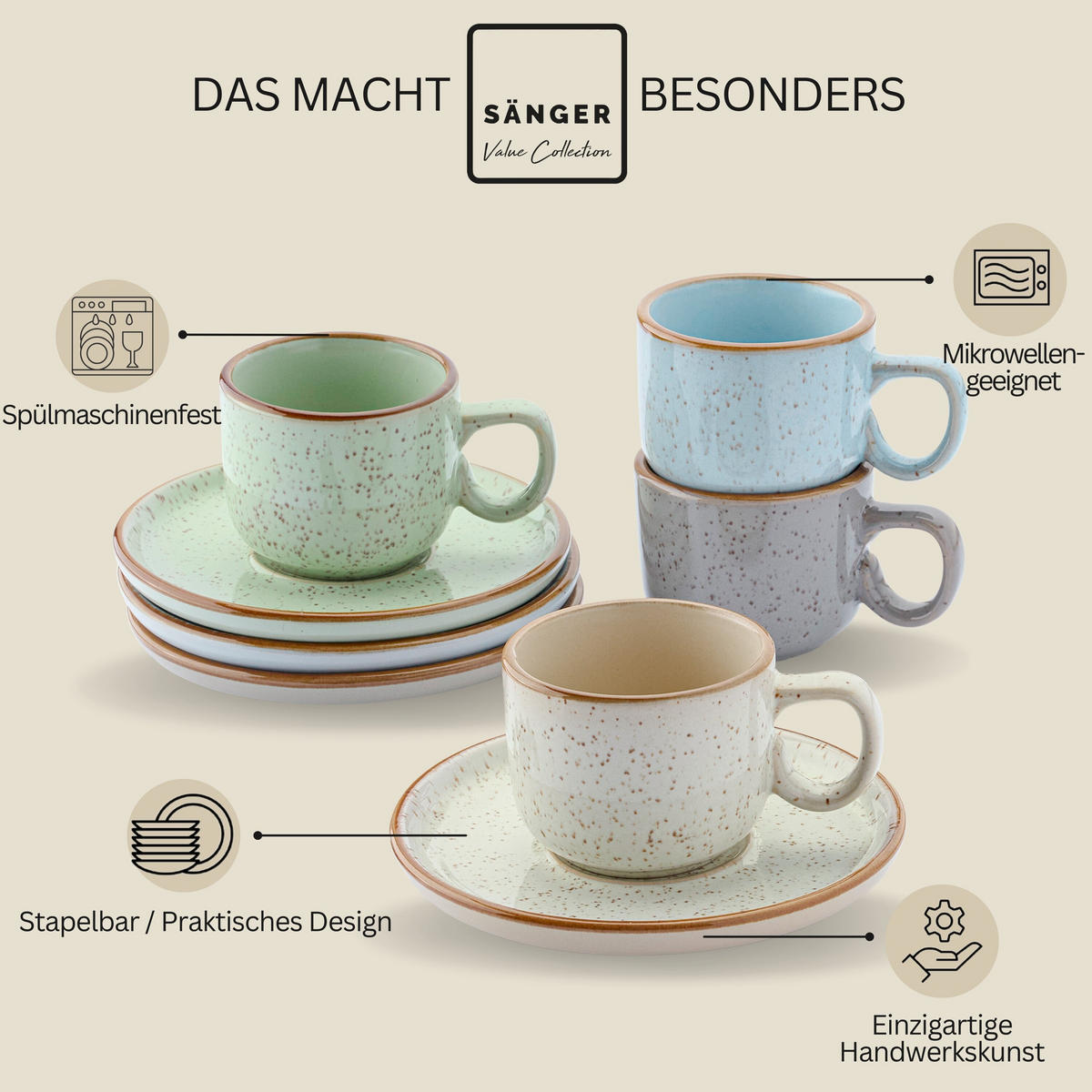 ESPRESSOTASSEN SET RIO - 8 teilig aus Steingut - Multicolor, Keramik (0.08L) - Sänger