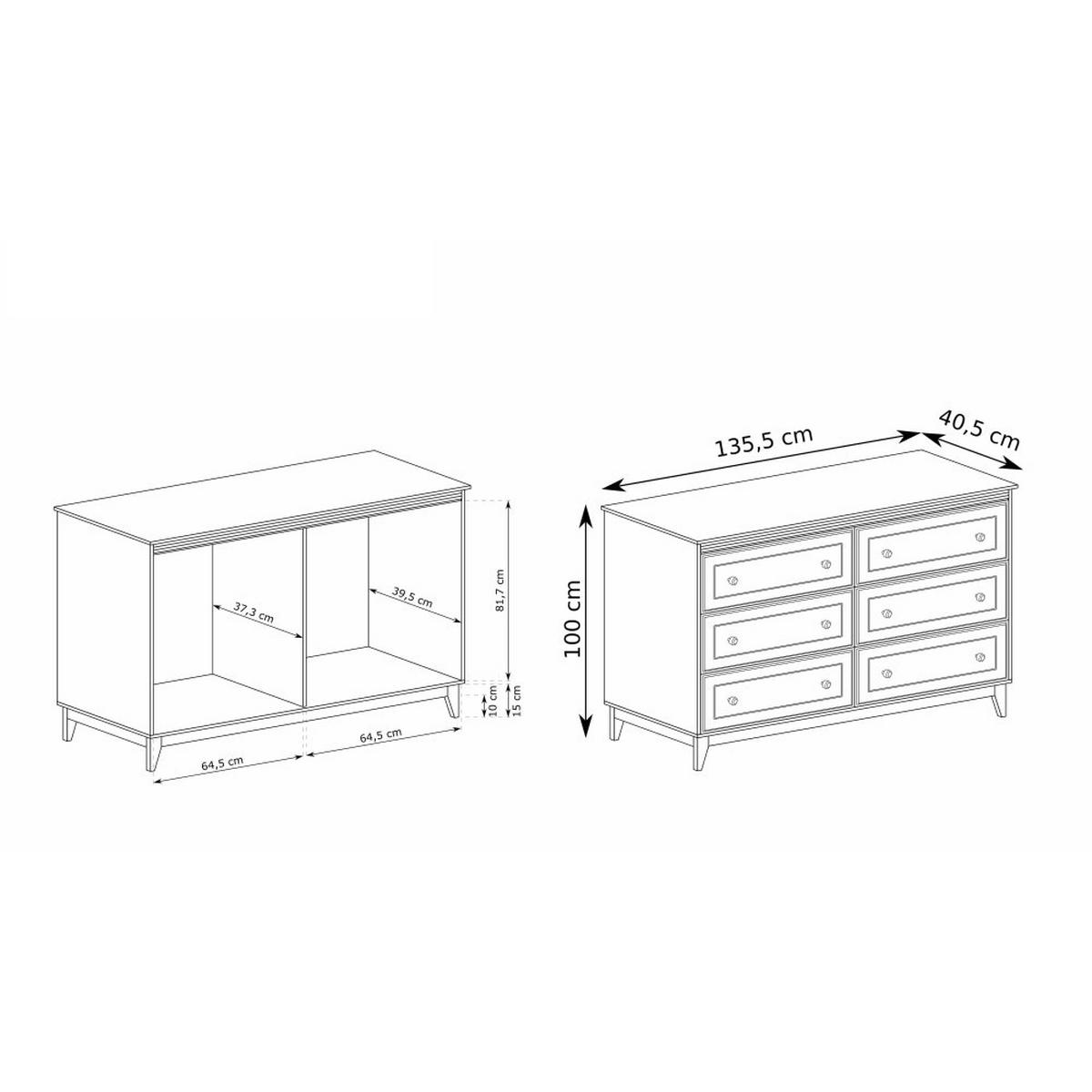 KOMMODE Charlott mit 6 Schubladen - Kaschmir/Eichefarben, Holz/Holzwerkstoff (135.5/100/40.5cm) - Beautysofa