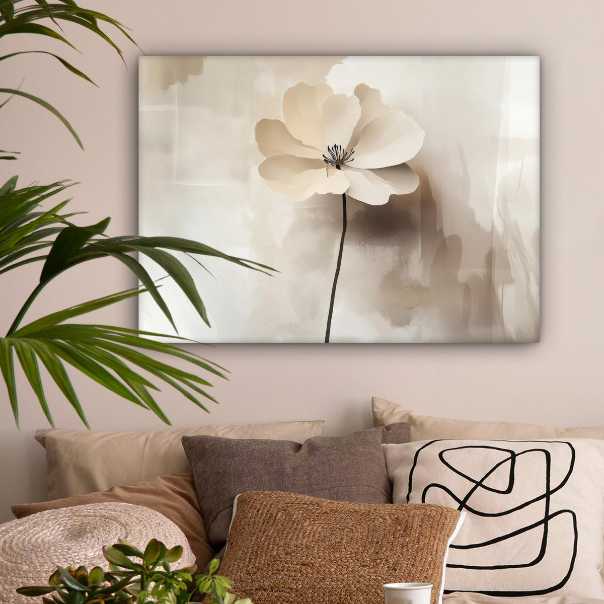 LEINWANDBILD Blume - Beige - Farbe - Schatten Wandbilder 80x60 cm - Creme, Textil (80/60cm) - MuchoWow