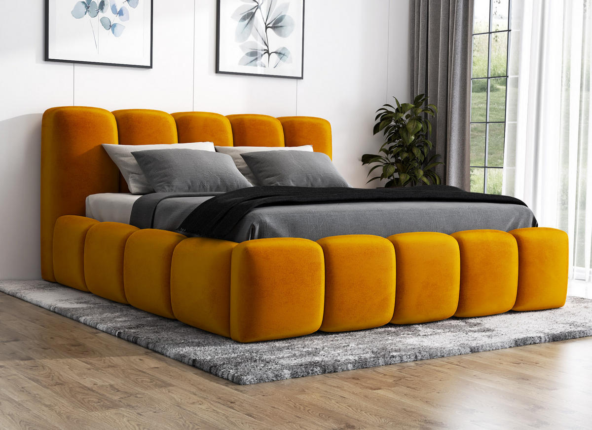 POLSTERBETT SONIC mit Matratze H2 140x200 Gelb - Gelb, Textil (140/200cm) - A&J MöbelLand