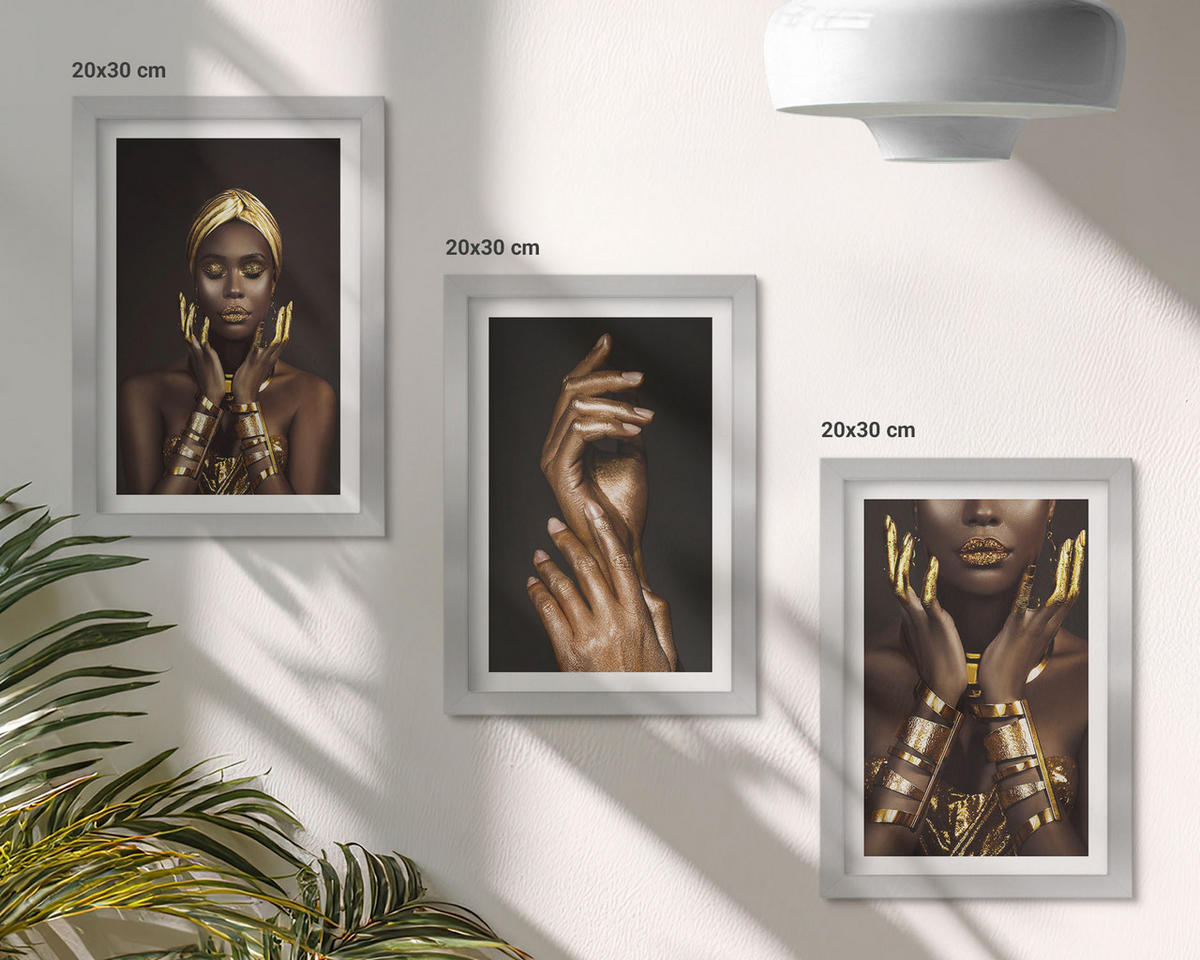 WANDBILDER 3er Set - 20x30 cm Silberner Rahmen - Porträts afrikanischer Frauen - Silberfarben, Kunststoff (20/30cm) - ArtPrintCave