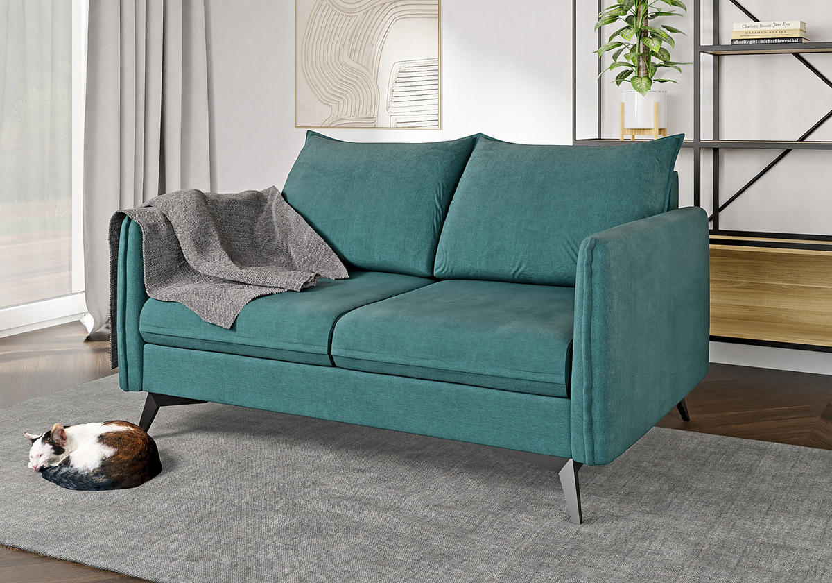 2-SITZER-SOFA Pulse Türkis Luxusmicrofaser - Türkis/Schwarz, Holz/Textil (138/86/91cm) - S-Style Möbel