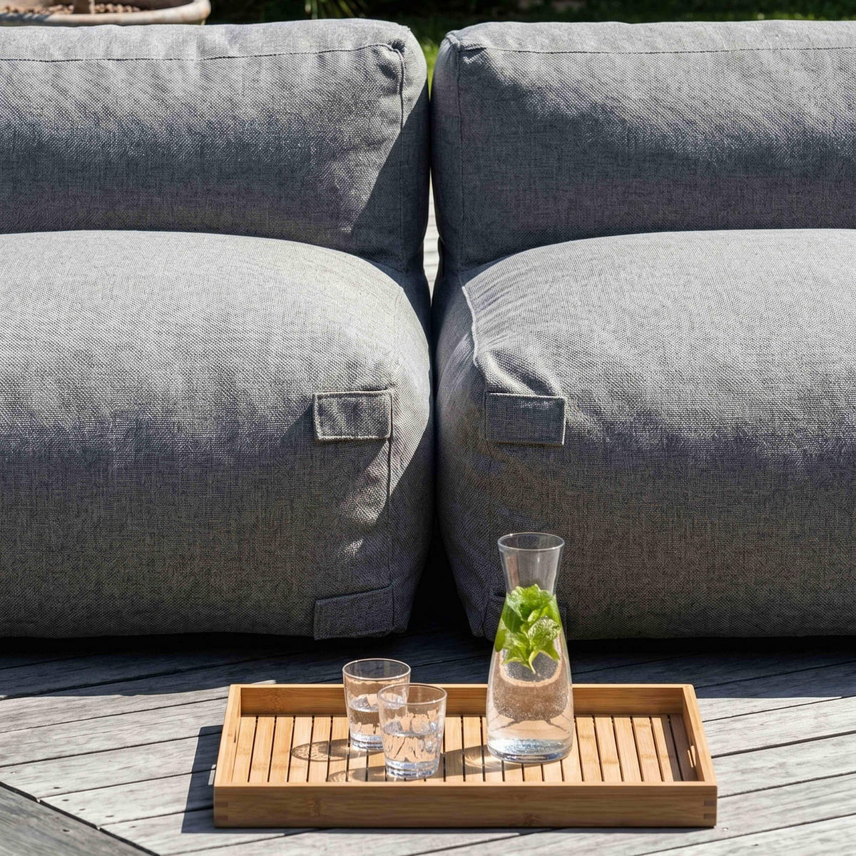 GARTENSOFA mit 3 Sitzplätzen, Grau - Grau, Textil - Oviala