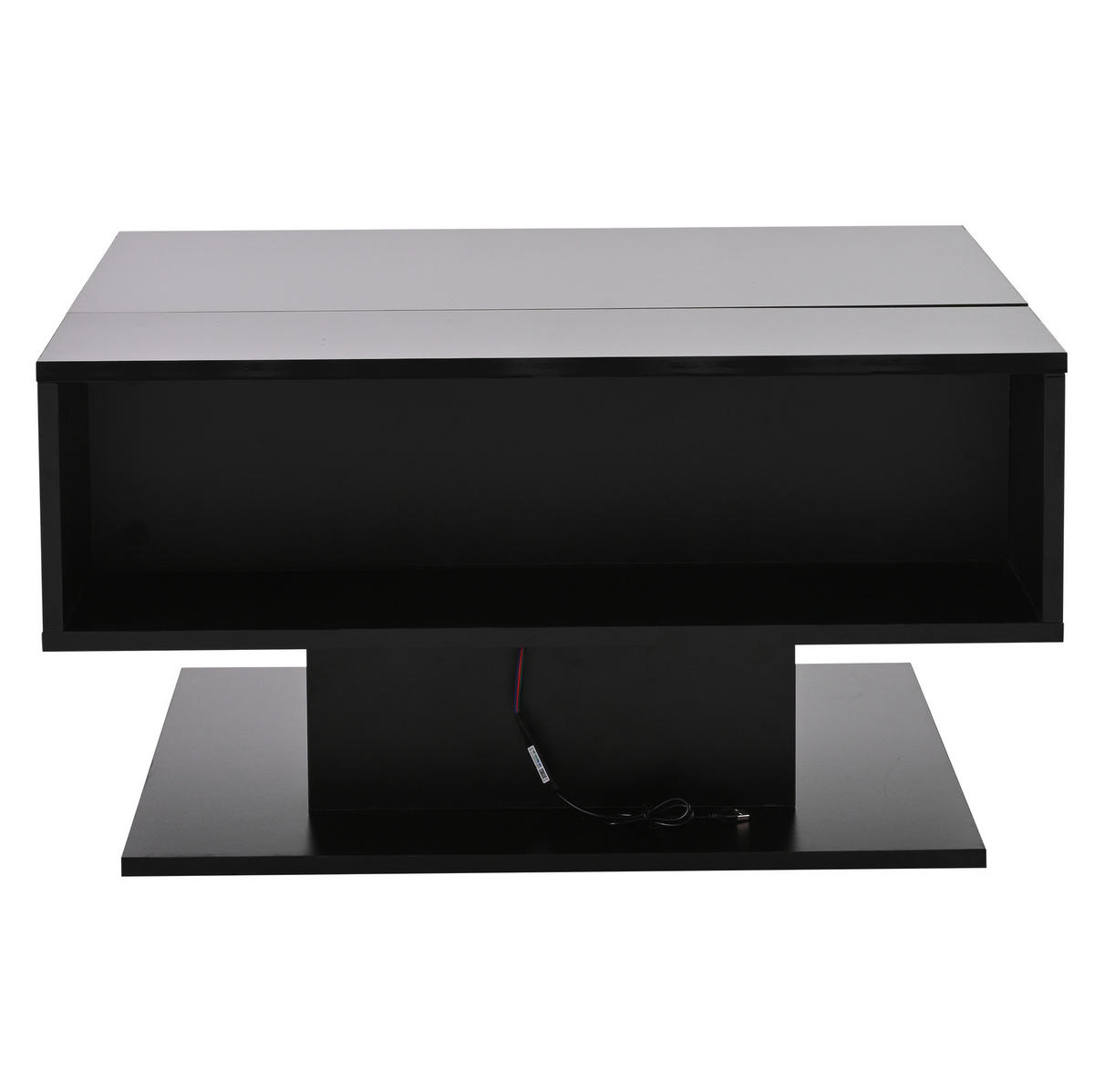 COUCHTISCH 80/75/40 cm mit höhenverstellbarer Platte, LED, Stauraum und Spanplatte in Hochglanzoptik, Schwarz - Schwarz, Holzwerkstoff (80/77/40cm) - Redom
