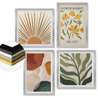 WANDBILDER 4er Set - 50x50 cm & 40x60 cm Silberner Rahmen - Abstrakte Blumenmotive - Silberfarben, Kunststoff (50/50cm) - ArtPrintCave
