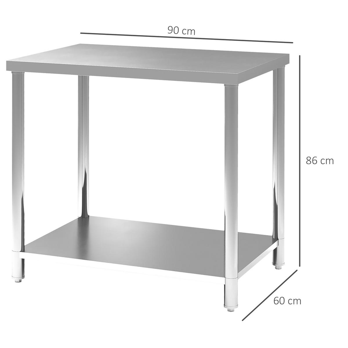 WERKBANK DE-18994 Edelstahl, 2 Ablagen, 90x60 cm Silber - Silberfarben, Metall (60/86/90cm) - ComfortXL
