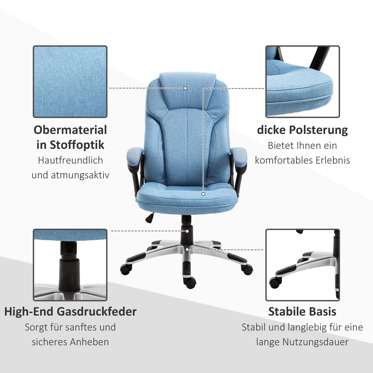 BÜROSTUHL, Ergonomisch, Hellblau - Hellblau, Kunststoff (75/58/66cm) - Vinsetto
