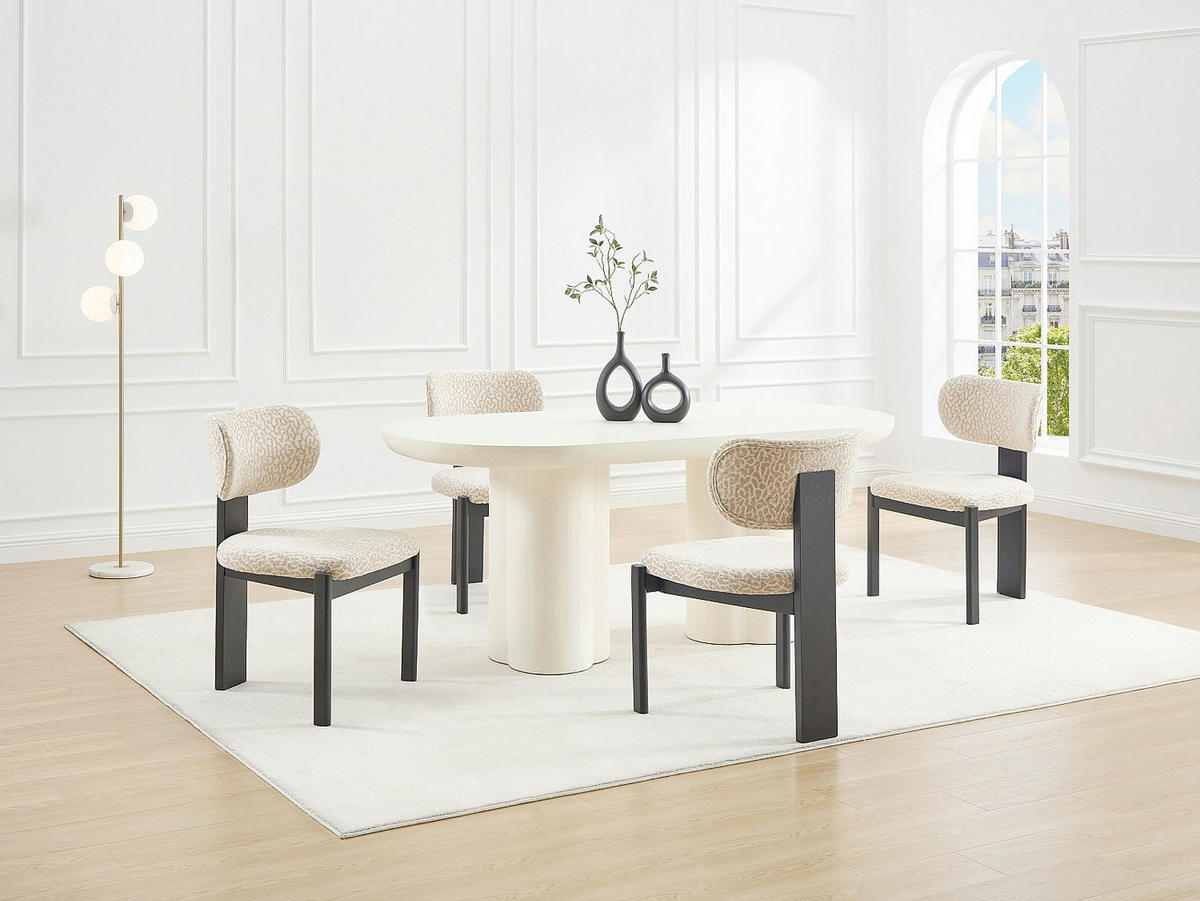 STUHL 6er-Set - Strukturstoff Bicolor & Kautschukholz schwarz - Creme & Beige - WILANA - Beige, Textil (60/85/56cm) - Vente-Unique