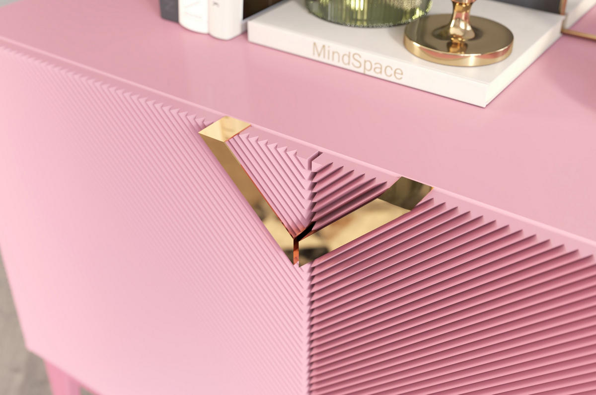 SIDEBOARD Demi Long, Pink-Gold, Mit Gefrästen Fronten, Massive Buche - Rosa, Holz/Holzwerkstoff (201.5/70/42cm) - Visby