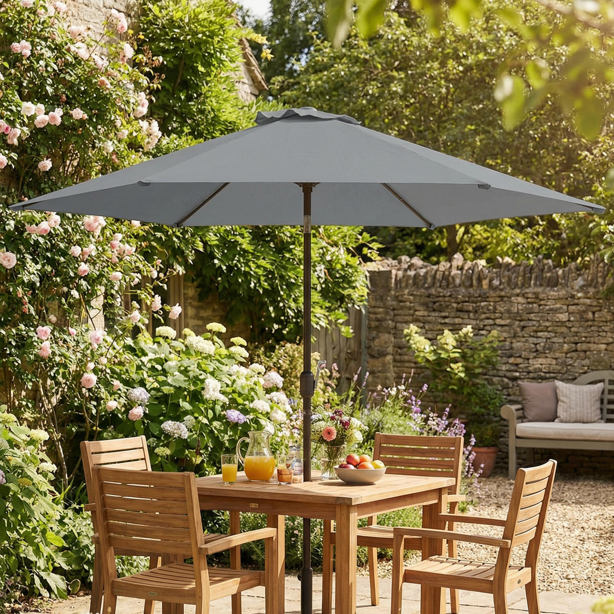 SONNENSCHIRM Polyester Metall Grau - Grau, Metall (295/295cm) - Outsunny