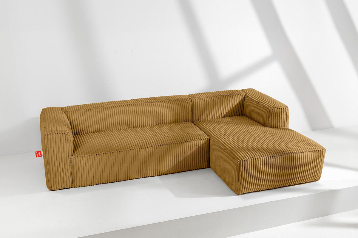 ECKSOFA-RECHTS FEROX Modern, Cord-Stoff, gelb - Gelb, Textil (305/175cm) - KONSIMO®