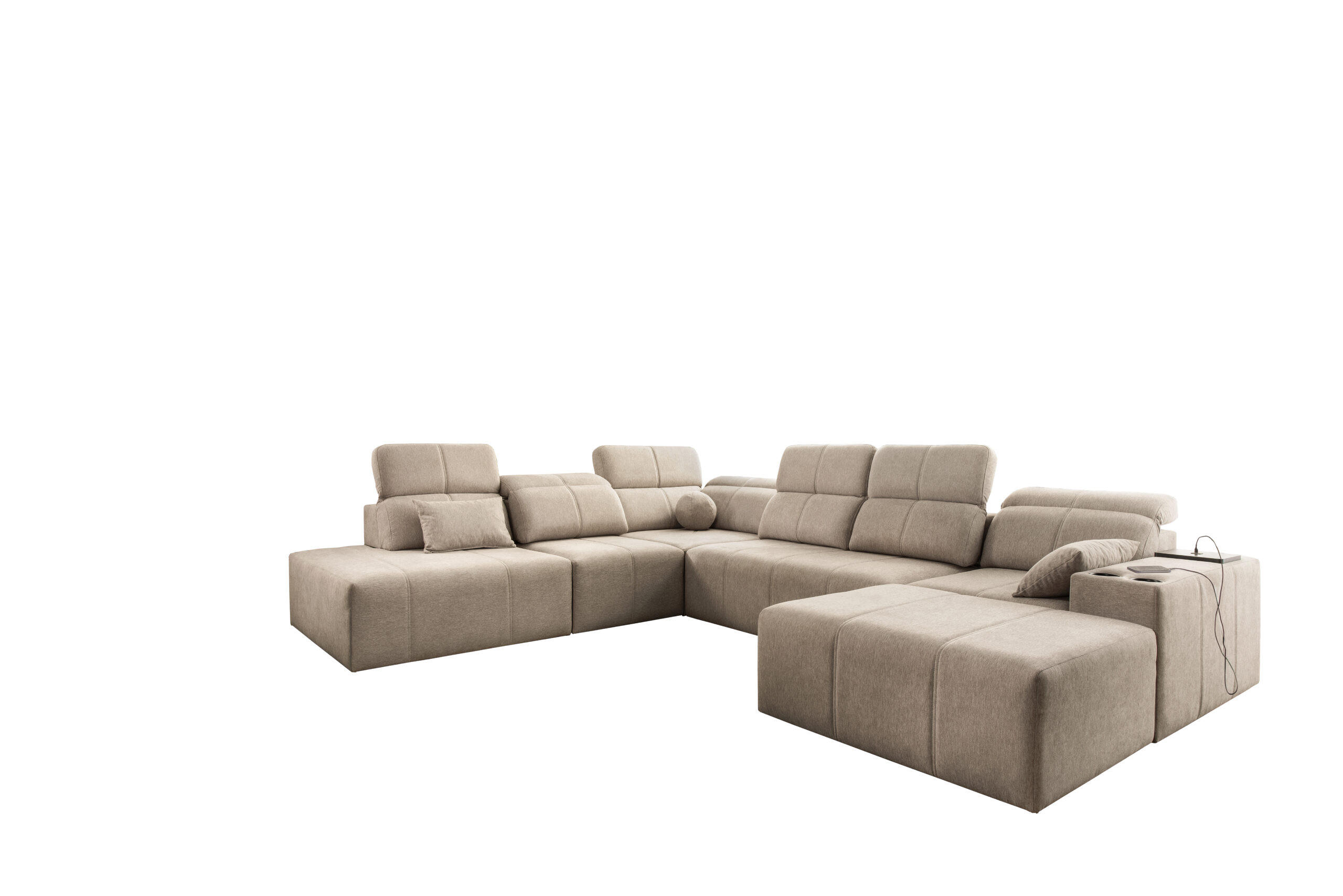 ECKSOFA Multifunktional Mindy X Stoff Verita KaltesBeige Rechts - Creme, Holz (359/300cm) - Kaiser Möbel