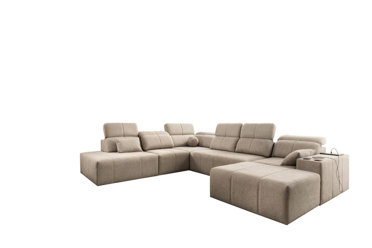 ECKSOFA Multifunktional Mindy X Stoff Verita KaltesBeige Rechts - Creme, Holz (359/300cm) - Kaiser Möbel
