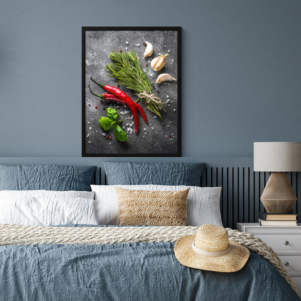 GERAHMTES BILD Pfeffer - Kräuter - Gewürze - Beton 60x80 cm - Dunkelgrau, Papier (60/80cm) - MuchoWow