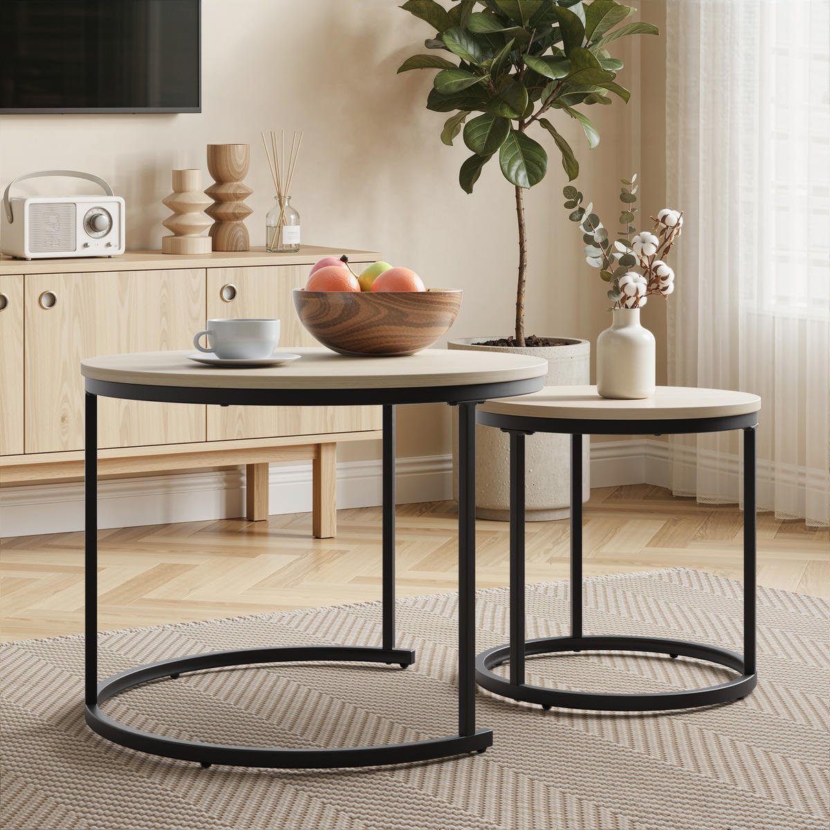 COUCHTISCH-SET Eichefarben 2er-Set 60/60/45 cm - Eichefarben, Metall (60/60/45cm) - PANGIVO