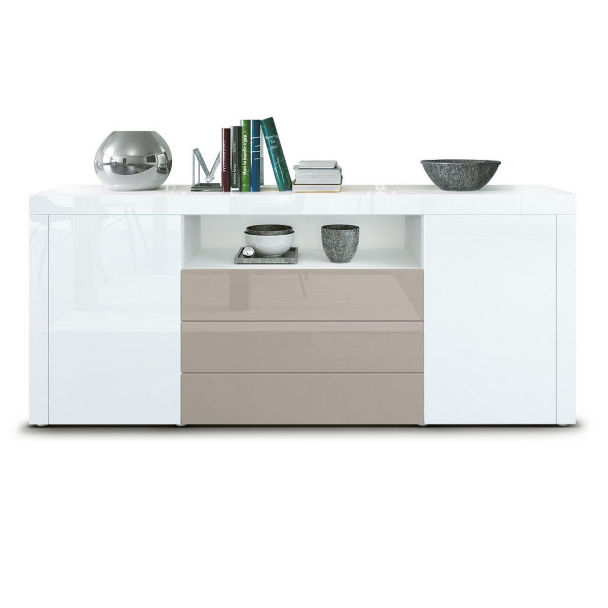 SIDEBOARD Santiago Weiß Hochglanz / Sandgrau Hochglanz - Weiß Hochglanz, Holzwerkstoff (167/72/35cm) - Vladon