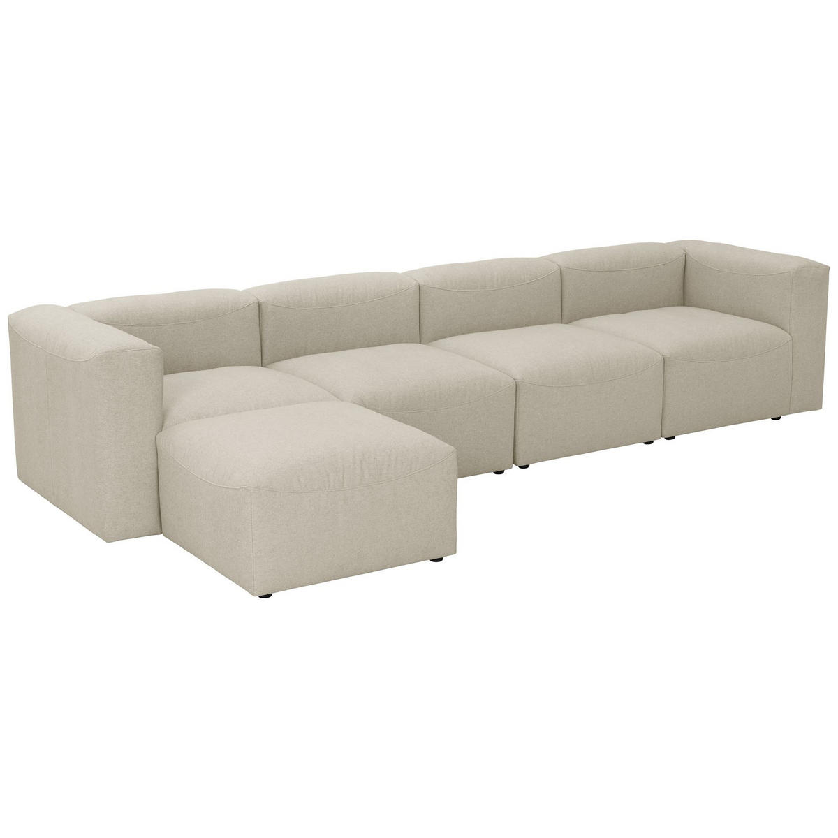 ECKSOFA 4-Sitzer mit Hocker links Kattrina Flachgewebe creme - Creme, Kunststoff (175/350cm) - 58aufmkessel