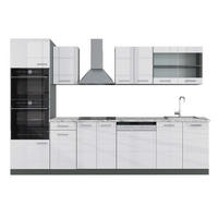 KÜCHENZEILE R-Line Weiß Hochglanz/Anthrazit 300 cm mit Hochschrank AP Marmor - Weiß Hochglanz/Anthrazit, Holzwerkstoff (300/81.6/60cm) - Vicco