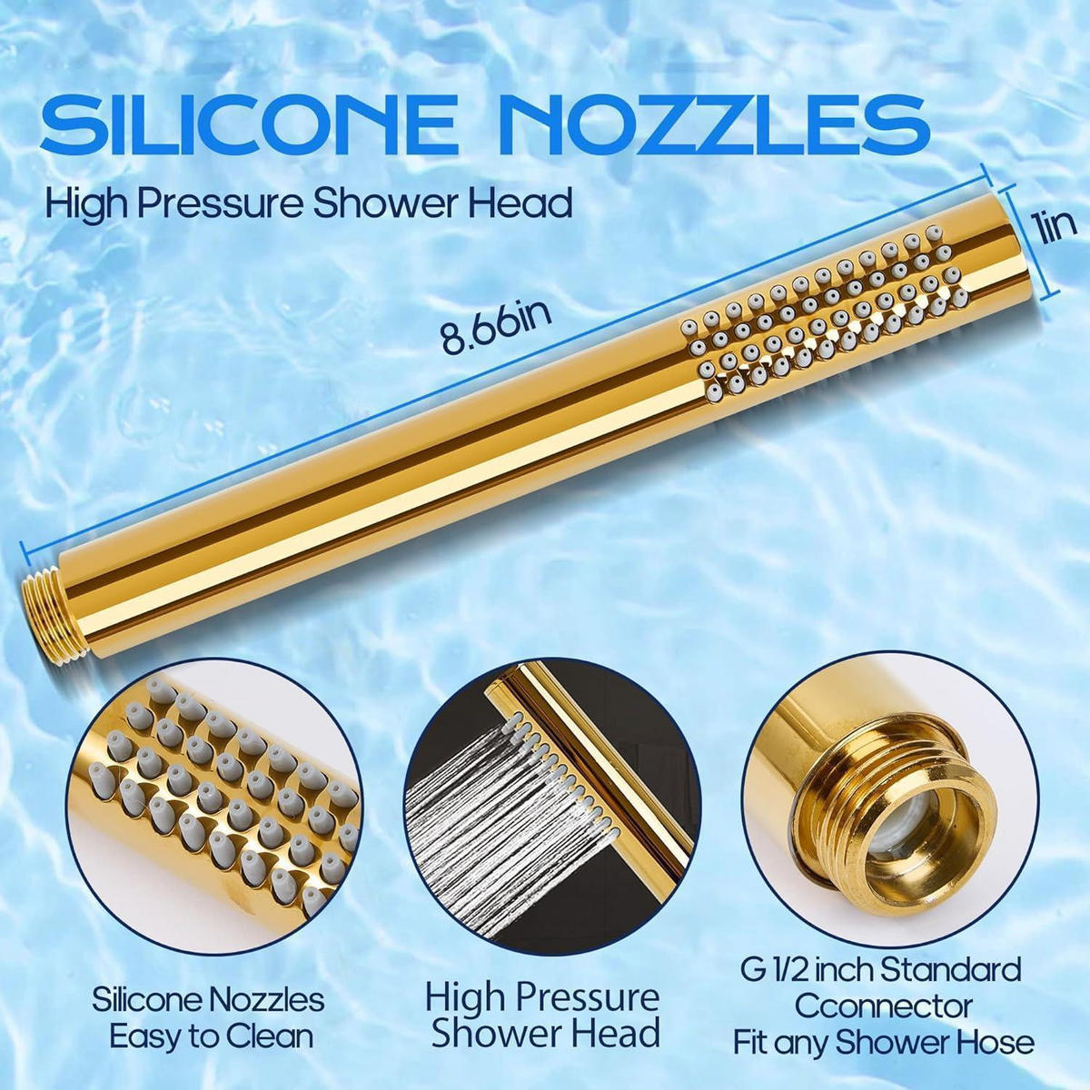 HANDBRAUSE Edelstahl 304 Wassersparend Gelb - Goldfarben, Metall (3/12.7/21cm)