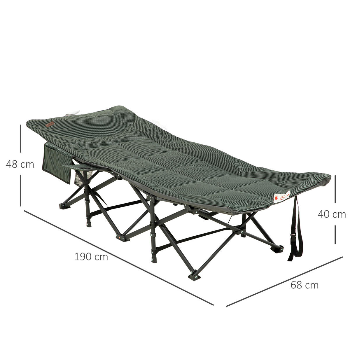 CAMPINGLIEGE mit Tasche, bis 120 kg, Grau, 68 x 186 x 48cm - Grau, Metall (190/48/68cm) - Outsunny