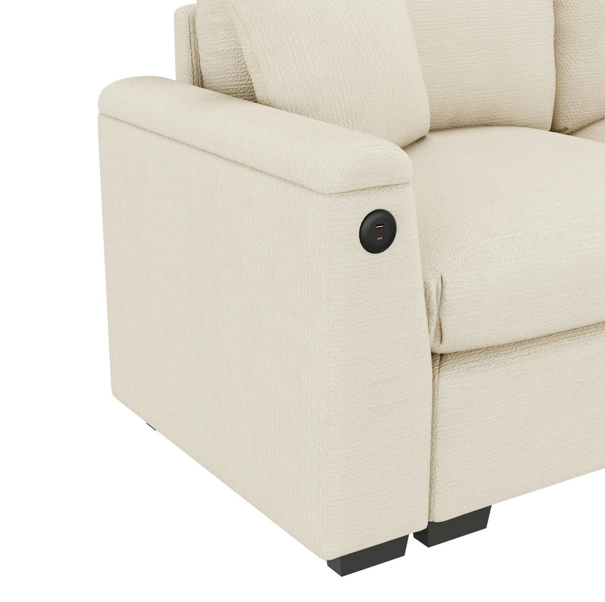 3-SITZER aus Chenille 242x80x88 cm in Beige mit USB-Anschluss & Stauraum - Beige, Textil (80/88/242cm) - Modfu