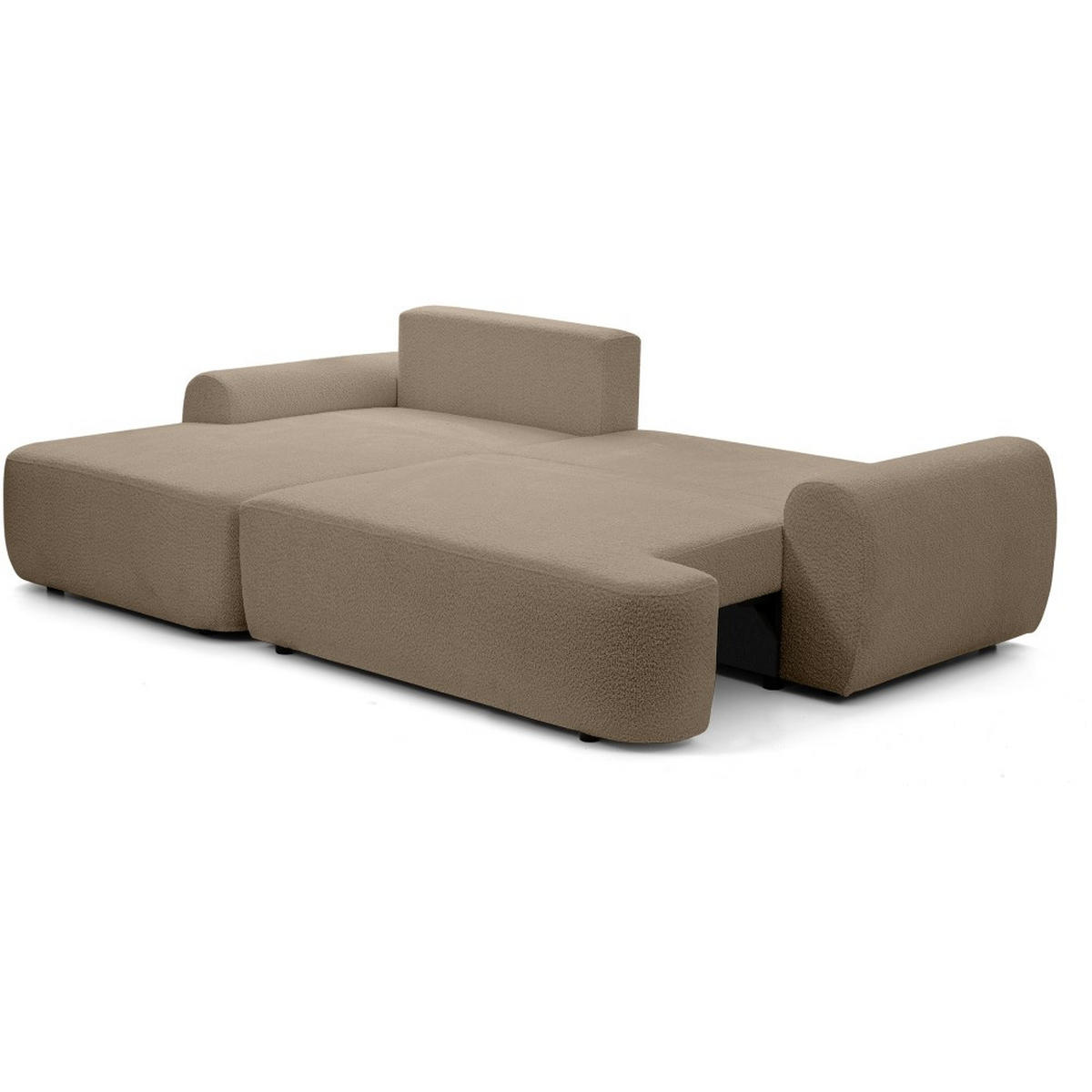 ECKSCHLAFSOFA Oliver im Bouclé-Gewebe, Hellbraun, links - Hellbraun/Schwarz, Textil (266/160cm) - Beautysofa