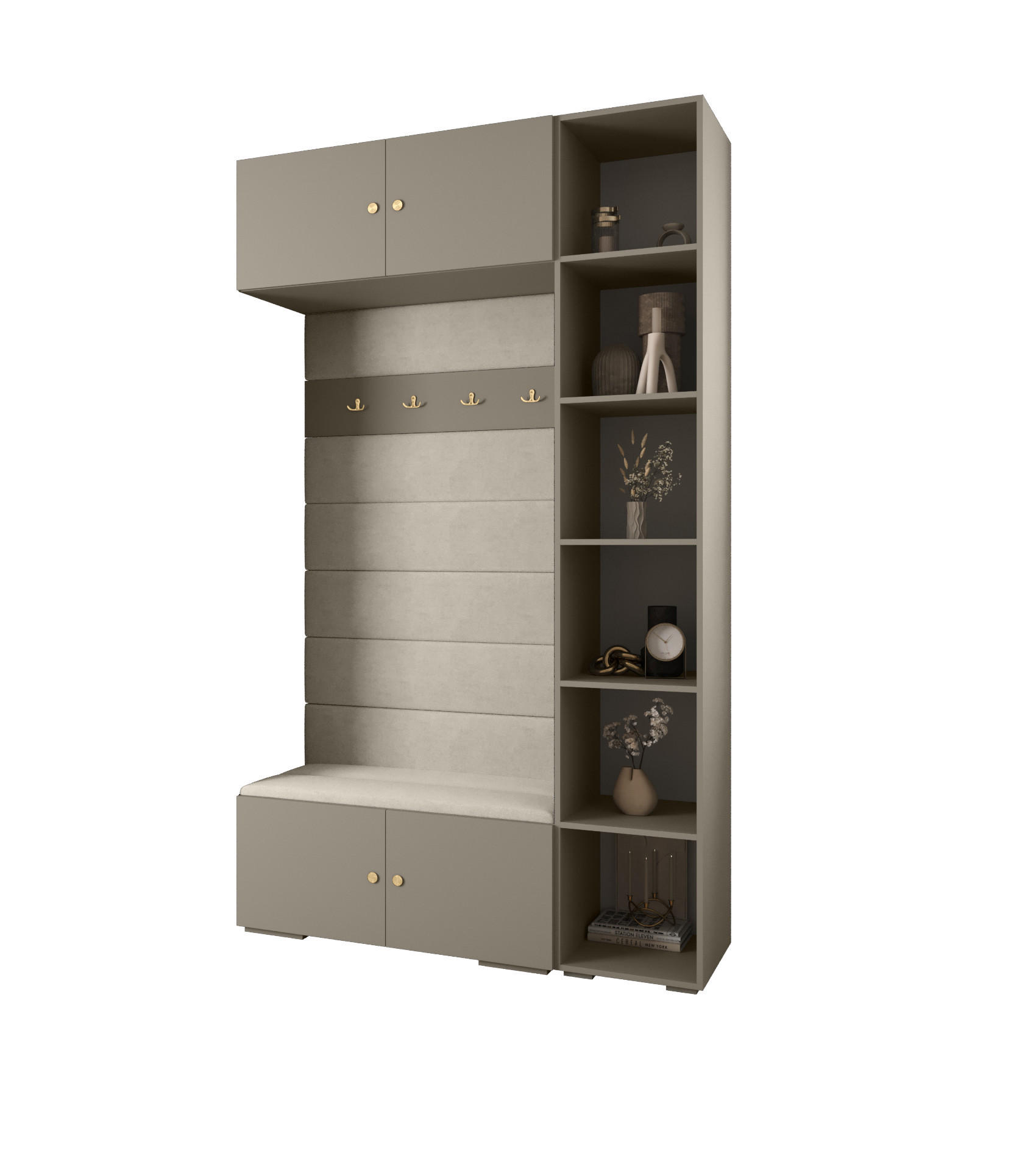 Abiks Möbel Garderoben-Set Kaschmir, Beige, Gold 140x236.7x47 cm