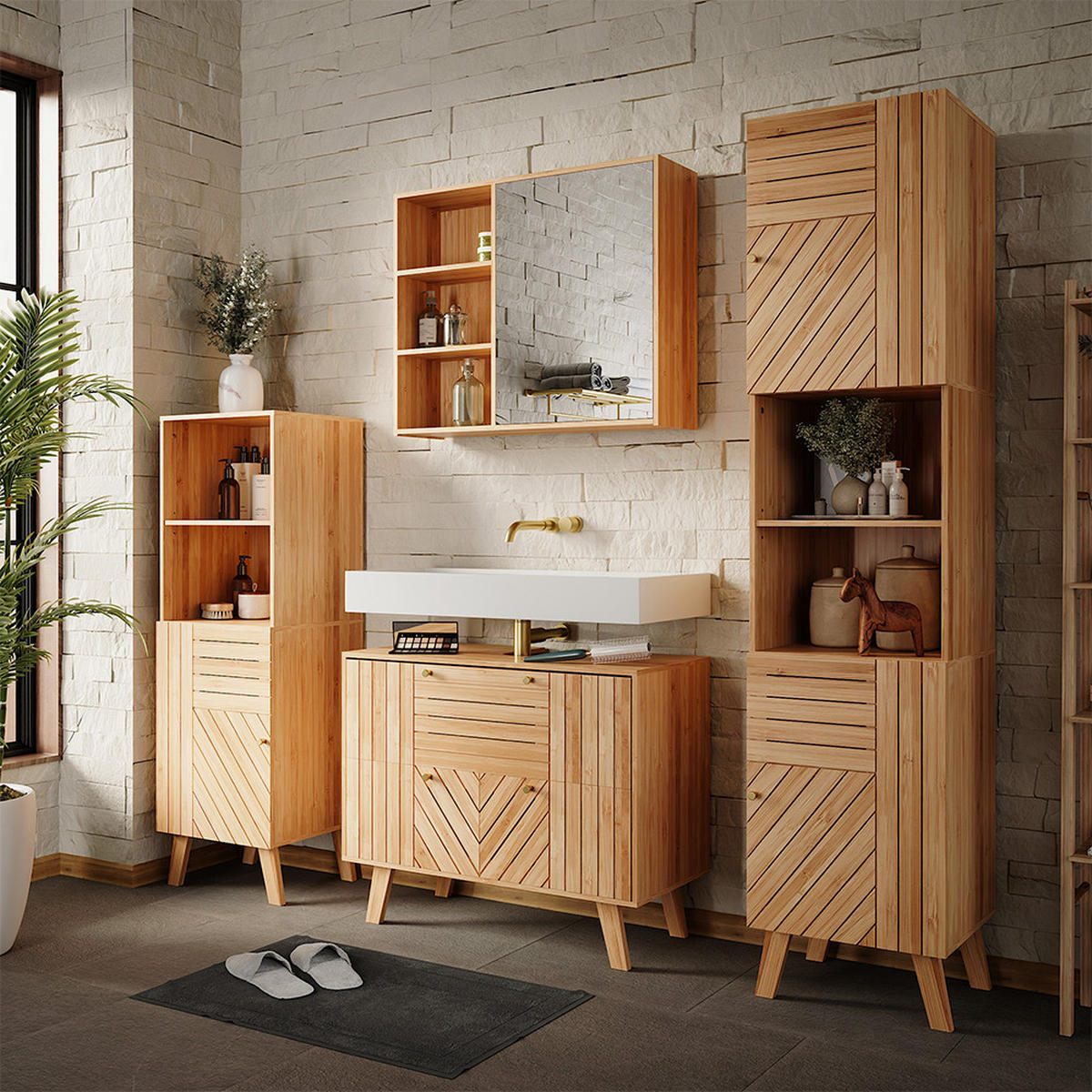 WASCHBECKENUNTERSCHRANK Lucie Bambus 80 x 65 cm mit 2 Schubladen - Grün, Holzwerkstoff (80/65/36cm) - Vicco