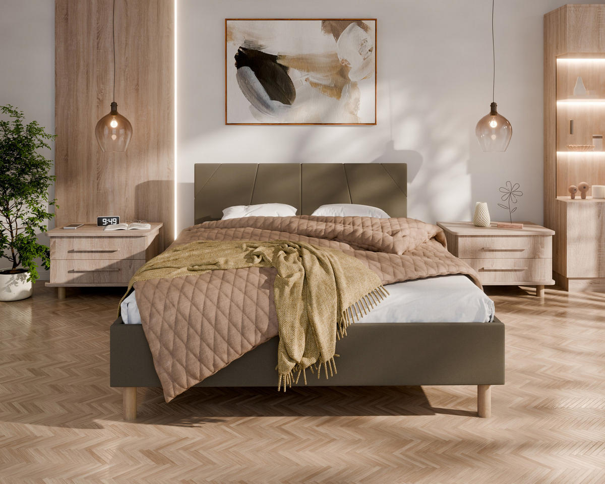 POLSTERBETT ALMORE 140x200cm Elegantes Polsterbett für modernen Wohnstil , ohne matratze, braun - Braun, Holz - Homesy