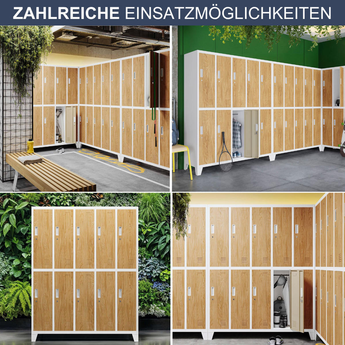 UMKLEIDESCHRANK Spind BERLIN 10 Abteile 172x136x45cm Weiß-Goldene Eiche - Weiß, Metall (136/172/45cm) - DELUKE