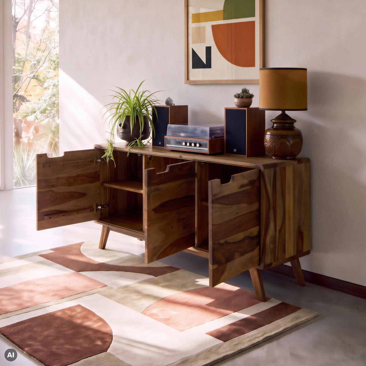 SIDEBOARD Sheesham 134x40x65 natur sandgestrahlt lackiert MALMÖ 2 #206 - Naturfarben, Holz (134/65/40cm) - Massivmoebel24