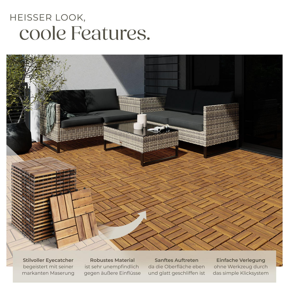TERRASSENFLIESEN Tabula 20er Set, 31 x 31 x 2,2 cm, braun - Braun, Holz (31/31/2.2cm) - tectake