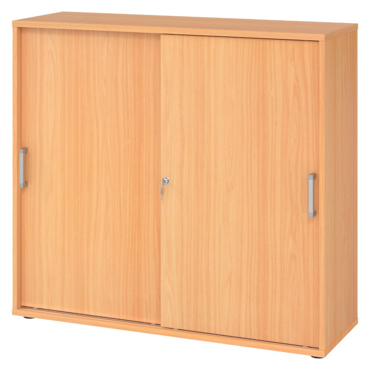 SCHIEBETÜRENSCHRANK - 3 Ordnerhöhen 40/120/110 cm in Buchefarben Chromgriff (Metall) - Buchefarben, Holzwerkstoff (120/110/40cm) - bümö