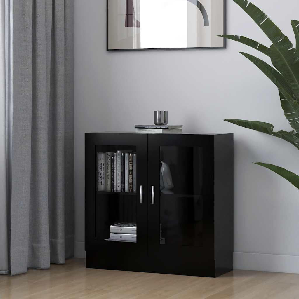 VITRINENSCHRANK mit 2 Fächern, 2 Glastüren 82,5/30,5/80 cm aus Holzwerkstoff Schwarz - Schwarz, Holz (82.5/80/30.5cm) - vidaXL