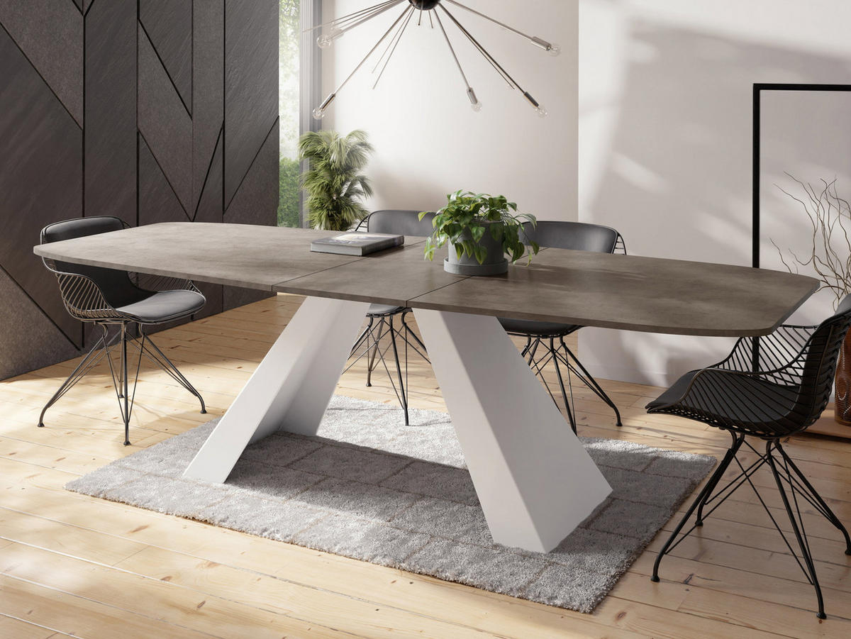 ESSTISCH Monte Weiß rechteckig ausziehbar, Dunkelgrauer Chicago Beton 180-220/90/76 cm - Dunkelgrau/Weiß, Holzwerkstoff/Metall (90/218/76cm) - WFL GROUP