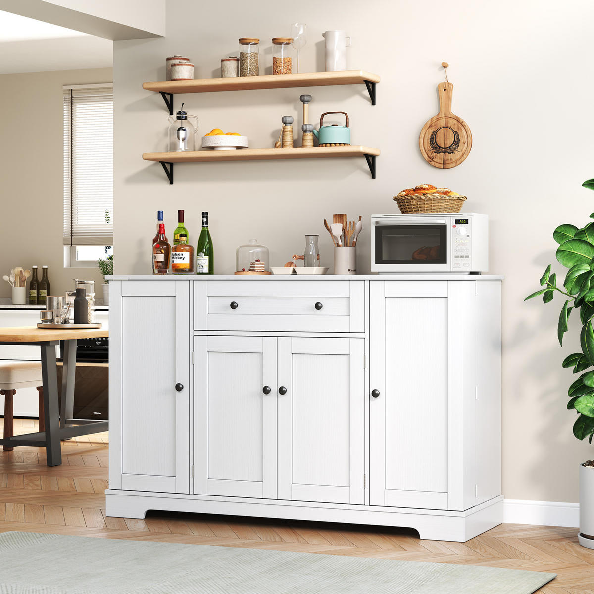 SIDEBOARD 138 cm Weiß aus MDF mit Schublade - Weiß, Holzwerkstoff (40/85/138cm) - OKMYHOME