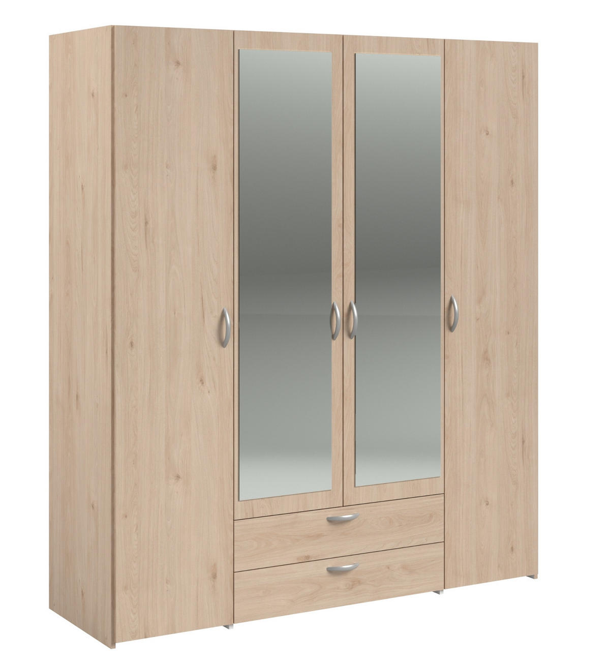 KLEIDERSCHRANK mit Spiegel Eiche 160 cm 4-türig Drehtürenschrank - Eichefarben/Silberfarben, Holzwerkstoff/Kunststoff (160/185/51cm) - Furn.Design