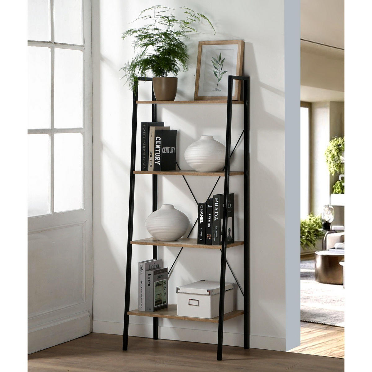 AUFBEWAHRUNGSREGAL mit 4 Ebenen im Industrial-Stil - L60 cm - Apfelbaumfarben, Metall (32.5/148/60cm) - Calicosy