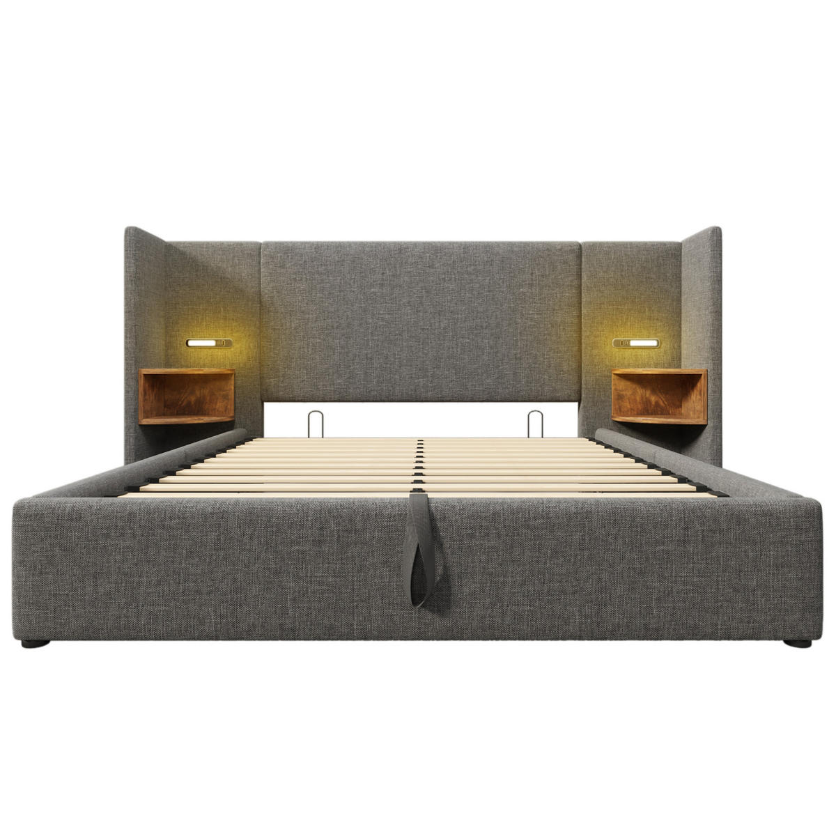 POLSTERBETT 160/200 cm Grau mit Nachttisch und USB-Ladefunktion - Grau, Textil (160/200cm) - OKWISH