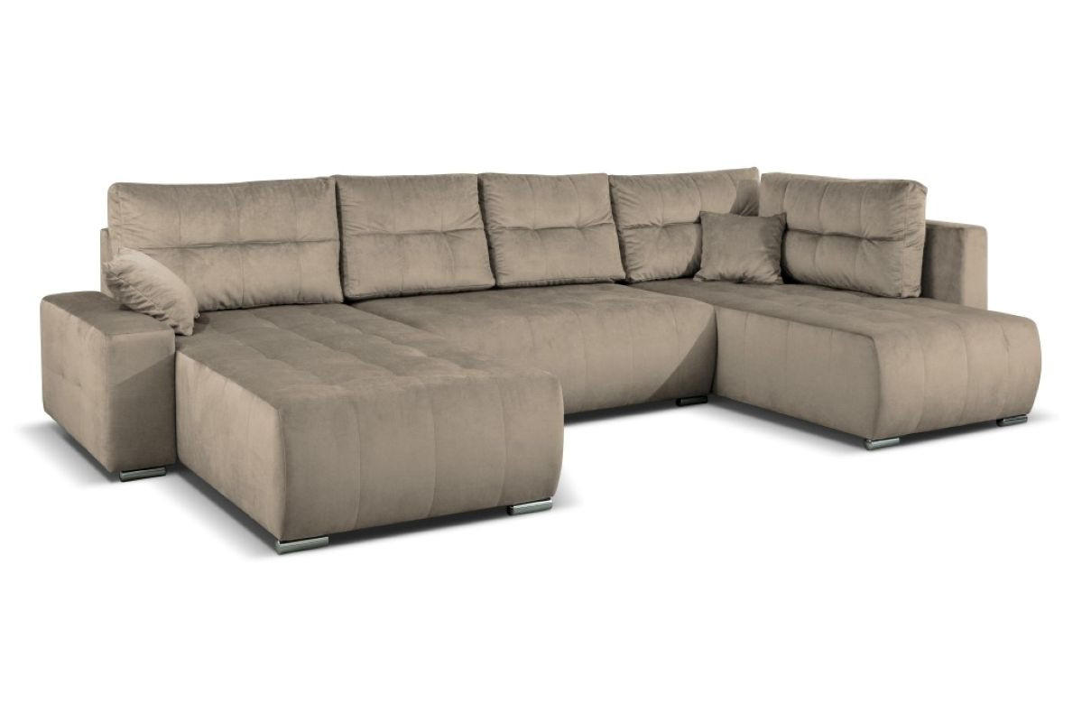 WOHNLANDSCHAFT Mediolan V U-Form mit Schlaffunktion und Bettkasten 358x190 cm beige - Beige, Holz (358/95/190cm) - Margaret Hadas24
